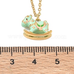 304 Stainless Steel Enamel Rocking Horse Pendant Necklaces for Women&nbsp;NJEW-T022-01A