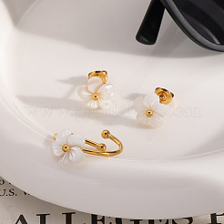 Fashion Stainless Steel Flower Cuff Rings & Stud Earrings Sets for Women&nbsp;WL9140-1