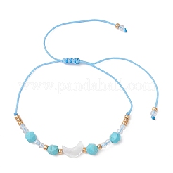 Synthetic Turquoise & Natural Freshwater Shell Moon Charm Bracelets&nbsp;BJEW-MZ00303-01