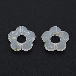 マーブルストーン風不透明アクリルビーズ  花  ホワイト  14x14.5x3.8mm  穴：1.5mm&nbsp;LS-OACR-G009-06E