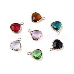K9ガラスチャーム  ライトゴールドメッキ真鍮パーツ  ファン  多面カット  ミックスカラー  16.5x13x5.5mm  穴：2mm&nbsp;GLAA-N038-29