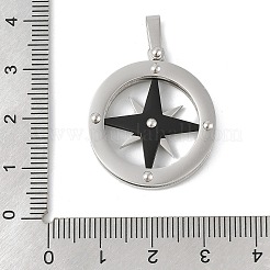 304ステンレスペンダント  スターチャーム付きフラットラウンド  ブラック  25.5x25x6mm  穴：6x3mm&nbsp;STAS-U040-01P-02