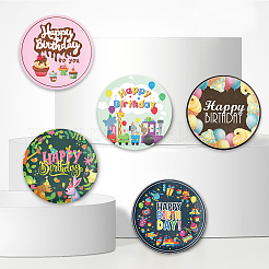 ブリキブローチ  プラスチック底と鉄ピン付き  フラットラウンド  ミックスカラー  誕生日をテーマにした模様  58x4mm  9個/セット&nbsp;JEWB-WH0013-013