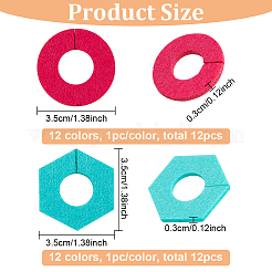 24個 2スタイル 12色 フェルトワイングラスチャーム  ミックスカラー  35x35x3mmと35x3mm  1個/スタイル&nbsp;AJEW-BC0003-68
