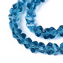 透明ガラスビーズ連売り  三角形  多面カット  マリンブルー  3~3.5x4~4.5x4~4.5mm  穴：0.8mm  約121~131個/連  14.37~15.35インチ（36.5~39cm）&nbsp;LS-GLAA-N018-4mm-28