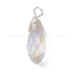 透明ガラスペンダント  真鍮線ラップパーツあり  ファセットティアドロップチャーム  透明  17x6mm  穴：2mm&nbsp;PALLOY-JF02259