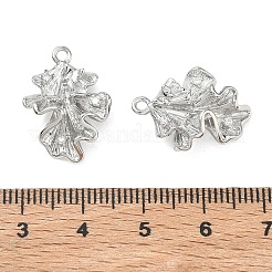 真鍮マイクロパヴェクリアキュービックジルコニアペンダント  葉のチャーム  プラチナメッキ  20x16x6mm  穴：1.6mm&nbsp;KK-K351-80P
