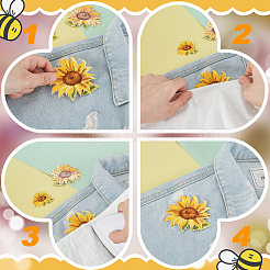 花の粘着式コンピューター刺繍布、アイロン接着/縫い付けパッチ  マスクと衣装のアクセサリー  アップリケ  ゴールド  36~69x41~76x1.5mm  12個/セット&nbsp;PATC-GA0001-84A