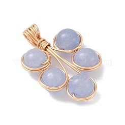 Natural Black Onyx(Dyed and Heated)/White Jade/Malaysia Jade/Rose Quartz/Quartz Crystal Copper Wire Wrapped Round Beaded Pendants&nbsp;PALLOY-JF03536-02