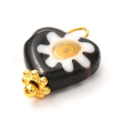 手作りランプワークペンダント  ハート  花柄と真鍮製のボールヘッドピン付き  ミックスカラー  15x10x4mm  穴：1.8~2.2mm&nbsp;PALLOY-JF00851