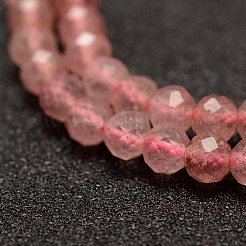天然石ストロベリークォーツビーズ連売り  多面カット  ラウンド  4mm  穴：1mm  約86~100個/連  15.1~15.5インチ（38.5~39.5cm）&nbsp;G-F460-24