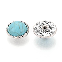 亜鉛合金と天然ターコイズボタン  1穴  フラットラウンド  アンティークシルバー  22mm  穴：2mm&nbsp;BUTT-WH0057-001D-AS