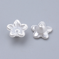 ABSプラスチックパール調ビーズ  花  ホワイト  10x10.5x5mm  穴：1mm&nbsp;X-OACR-S010-A-Z9