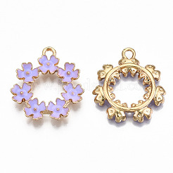 合金エナメルチャーム  カドミウムフリー＆鉛フリー  花  ライトゴールド  ライラック  24x21.5x2.5mm  穴：2mm&nbsp;ENAM-S126-013B-RS