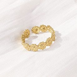 女性用304ステンレススチールオープンカフリング  花  18KGP本金メッキ  5.5mm  調整可能&nbsp;RJEW-Z083-01G