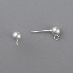 304ステンレススチールボールスタッドピアスポスト  ピアスパーツ  カン付き  ラウンド  銀  15x4mm  穴：1.8mm  ピン：0.8mm  ラウンド：4mm&nbsp;STAS-H410-10S-A