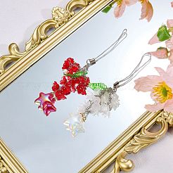 真鍮、アクリル、ガラスの携帯ストラップ  花  スター  ホワイト  163mm&nbsp;HJEW-SW00167-06