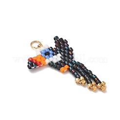 ガラスシードビーズの鳥のペンダント  304ステンレススチール製丸カン付き  18KGP本金メッキ  マリンブルー  29x15x2mm  穴：3mm&nbsp;PALLOY-MZ00920-02