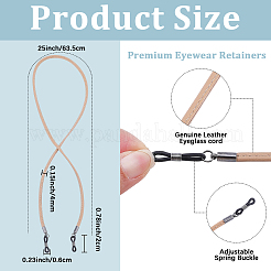 革製の眼鏡ネックレスストラップ  ゴム製ループの端を使って  バリーウッド  705x4mm&nbsp;AJEW-CL0005-06C