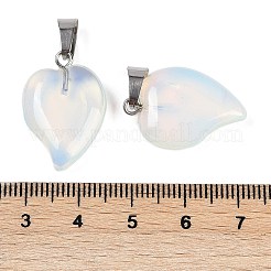 オパライトのペンダント  304ステンレススチールスナップオンベイル付きラブハートチャーム  ステンレス鋼色  22.5x15.5x6mm  穴：6x3.5mm&nbsp;G-H073-03P-16