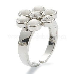 調整可能な天然および合成宝石の指指輪  プラチナメッキ真鍮パーツ  花  内径：17.8mm&nbsp;RJEW-E166-07P