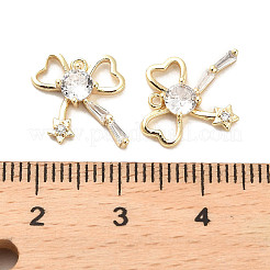 真鍮マイクロパヴェクリアキュービックジルコニアチャーム  ガラスと  蝶結び  18KGP本金メッキ  12x13x3mm  穴：0.9mm&nbsp;KK-C054-19G