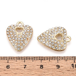 合金ラインストーンペンダント  ハート  鉛フリー＆カドミウムフリー  ライトゴールド  21x17x3.5mm  穴：1.8mm&nbsp;FIND-N008-12KCG-01