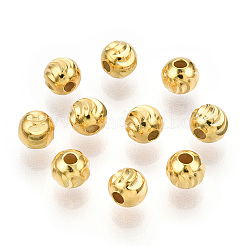 925スターリングシルバービーズ  溝付き丸  ニッケルフリー  18KGP本金メッキ  4x3.8mm  穴：1.2mm&nbsp;STER-T004-79G-4mm