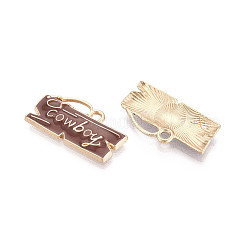 合金エナメルチャーム  ゴールドカラー  カウボーイという文字が書かれた長方形  シエナ  11.5x22.5x2mm  穴：2mm&nbsp;FIND-Z064-01C