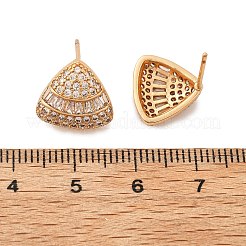 女性用トライアングル真鍮マイクロパヴェクリアキュービックジルコニアスタッドピアス  カドミウムフリー＆鉛フリー  長持ちメッキ  ラックめっき  ゴールドカラー  11.5x13mm&nbsp;EJEW-G428-02G