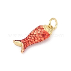 真鍮製エナメルペンダント  丸カン付き  魚のチャーム  長持ちメッキ  鉛フリー＆カドミウムフリー  ラックめっき  18KGP本金メッキ  レッド  17.5x7x3.5mm  穴：3.5mm&nbsp;KK-U062-22G-02