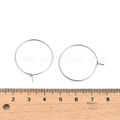 真鍮製フープピアスパーツ  ラウンド  プラチナメッキ  25mm  ピン：0.7mm&nbsp;KK-R112-038C