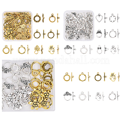 40 セット 8 スタイルのチベットスタイル合金マンテル  鉛フリー及びカドミウムフリー  ミックスカラー  19x14x3mm  穴：2mm  5セット/スタイル&nbsp;TIBE-YW0001-69C