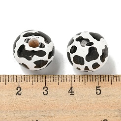 プリントウッドヨーロピアンビーズ  ヒョウ柄のラウンド  ブラック  15.5~16mm  穴：4~4.5mm&nbsp;WOOD-G022-12A