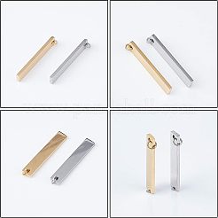 ステンレスペンダント201個  鏡面研磨仕上げ  長方形  空白タグのスタンプ  ミックスカラー  32x6x1.5mm  穴：3mm  2色  3個/カラー  6個/箱&nbsp;STAS-UN0012-34