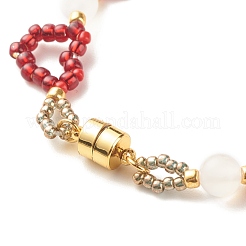 Glass Seed & Natural Agate Beaded Bracelet with Brass Magnetic Clasp&nbsp;BJEW-JB07803-01
