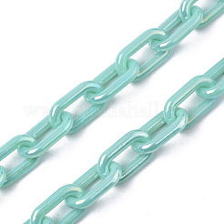 アクリル不透明アズキチェーン  ABカラー  オーバル  ターコイズ  13x8x2mm  19.68インチ（50cm）/連&nbsp;X-PACR-N009-002D