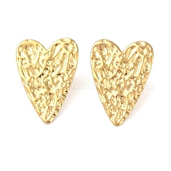 女性用304ステンレススチールスタッドピアス  織り目加工の心  18KGP本金メッキ  33x24mm&nbsp;EJEW-P289-02A-G