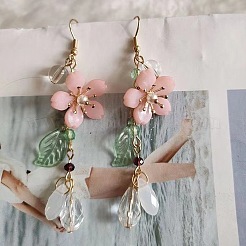 Flower with Teardrop Alloy Resin Dangle Earrings&nbsp;FS-WG8E2A2-01