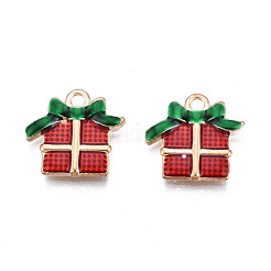 クリスマス合金エナメルペンダント  カドミウムフリー＆鉛フリー  ライトゴールド  クリスマスプレゼント  暗赤色  15x16x2.5mm  穴：1.8mm&nbsp;X-ENAM-Q442-58