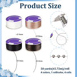 4ロール4種類のナイロン糸  DIYジュエリーアクセサリーナイロンシードビーズスペシャルライン  ミックスカラー  0.1~0.3mm  50ヤード/ロール  1ロール/スタイル&nbsp;NWIR-PH0002-50