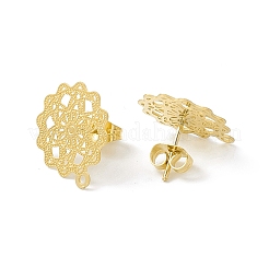 304ステンレススチールスタッドピアス  中空の花  水平ループ付き  ゴールドカラー  17x15mm  穴：1.2mm  ピン：0.85mm&nbsp;STAS-C061-05G