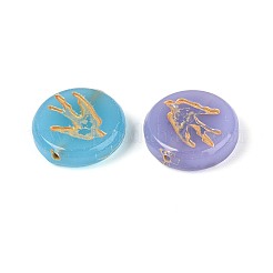 混合スタイルのガラスビーズ  フラットラウンドいツバメ  ゴールドライン入り  ミックスカラー  17.5~18x5~5.5mm  穴：1~1.2mm&nbsp;GLAA-N066-09