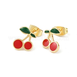 Brass Enamel Stud Earrings&nbsp;EJEW-B154-06G-01