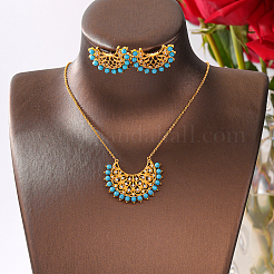 Synthetic Turquoise Stud Earrings & Pendant Necklaces Sets&nbsp;HX8665