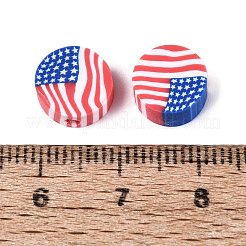 独立記念日の手作りポリマー粘土ビーズ  国旗付きのフラットラウンド  ブルー  9~10x4~5mm  穴：1.8~2mm&nbsp;CLAY-Q253-12B
