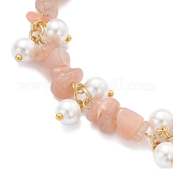 女性用天然サンストーンチップビーズブレスレット  シェルパール付き  7-5/8~7-7/8インチ（19.5~19.9cm）&nbsp;BJEW-JB12301-02