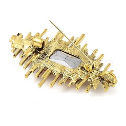 バックパックの服のための長方形の合金ラインストーンブローチ  アンティーク黄金  62x42mm&nbsp;LS-JEWB-P042-06AG