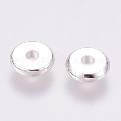 真鍮製スペーサービーズ  長持ちメッキ  フラットラウンド  925銀メッキ  銀  7x2mm  穴：1.5mm&nbsp;KK-P117-34S