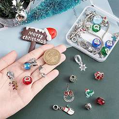 DIYのクリスマスブレスレット作りキット  合金のヨーロッパのビーズとぶら下がりチャームを含む  ガラスヨーロピアンビーズ  真鍮製のブレスレット作り  ミックスカラー  ブレスレット作り：約6-3/4インチ（170mm）  2個/箱&nbsp;DIY-SC0018-84